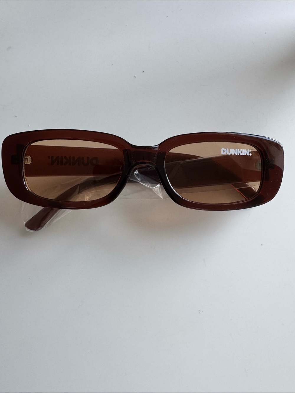 DUNKIN' DONUTS Rectangular Brown Sunglasses with Logo on lens and side arm. O/S